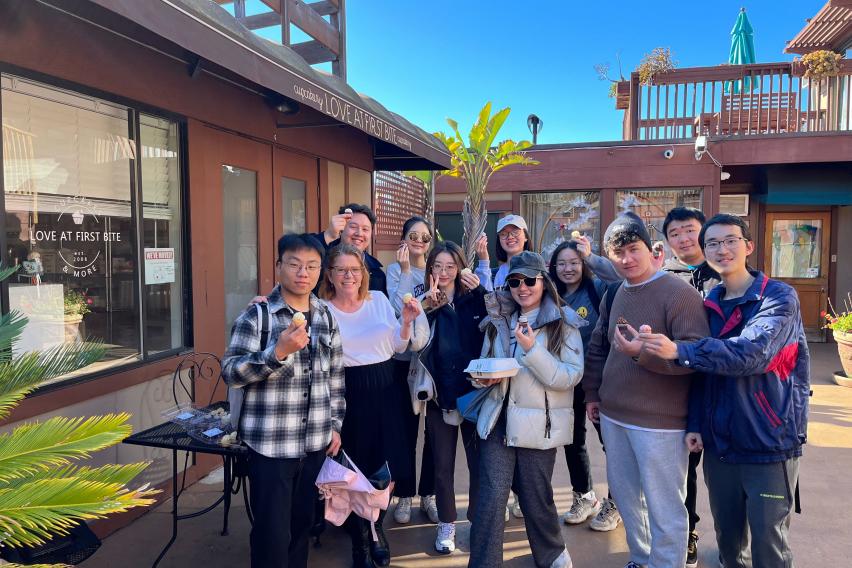 SAF program specialist and SAF students pick up treats from a local bakery near UC Davis