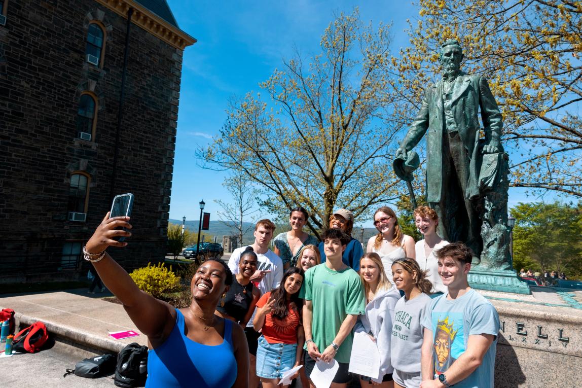 Cornell University - Student Selfie w Statue