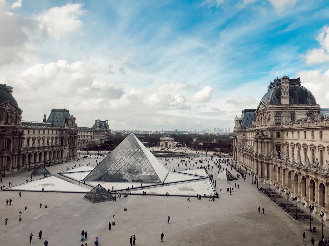 the Louvre courtyard from above
