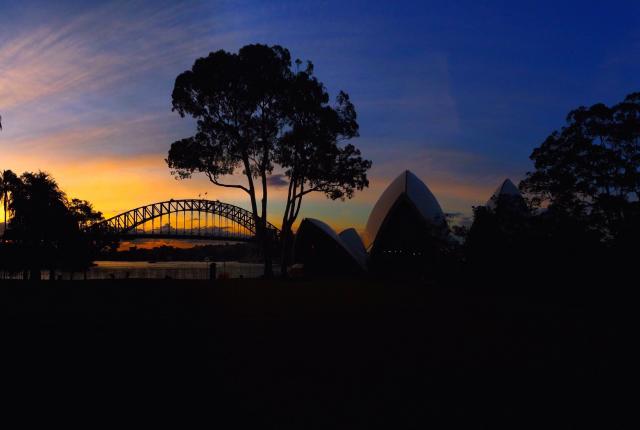 view of the Sydney opera house at sunset