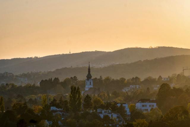 A view of Vienna, Austria's landscape at sunset.