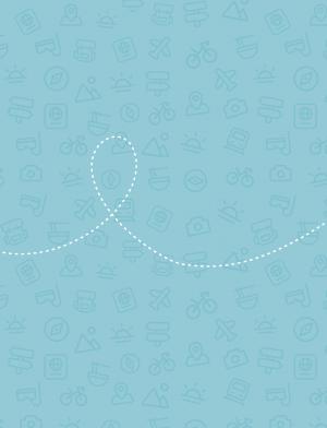 blue background with air plane icon and dotted trail lines