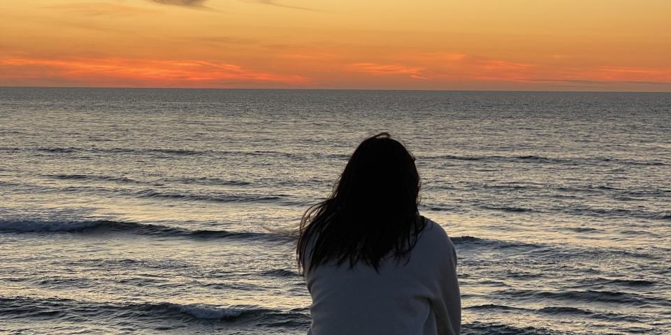サンディエゴのビーチで夕焼けを眺める
