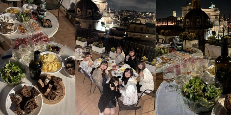 ローマで出会った友達と食べ物を持ち寄って屋上でパーティ